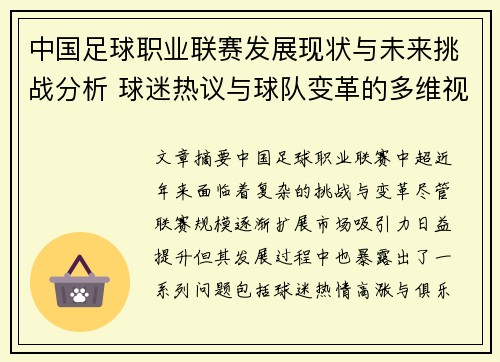 中国足球职业联赛发展现状与未来挑战分析 球迷热议与球队变革的多维视角