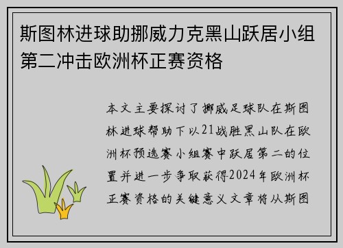 斯图林进球助挪威力克黑山跃居小组第二冲击欧洲杯正赛资格